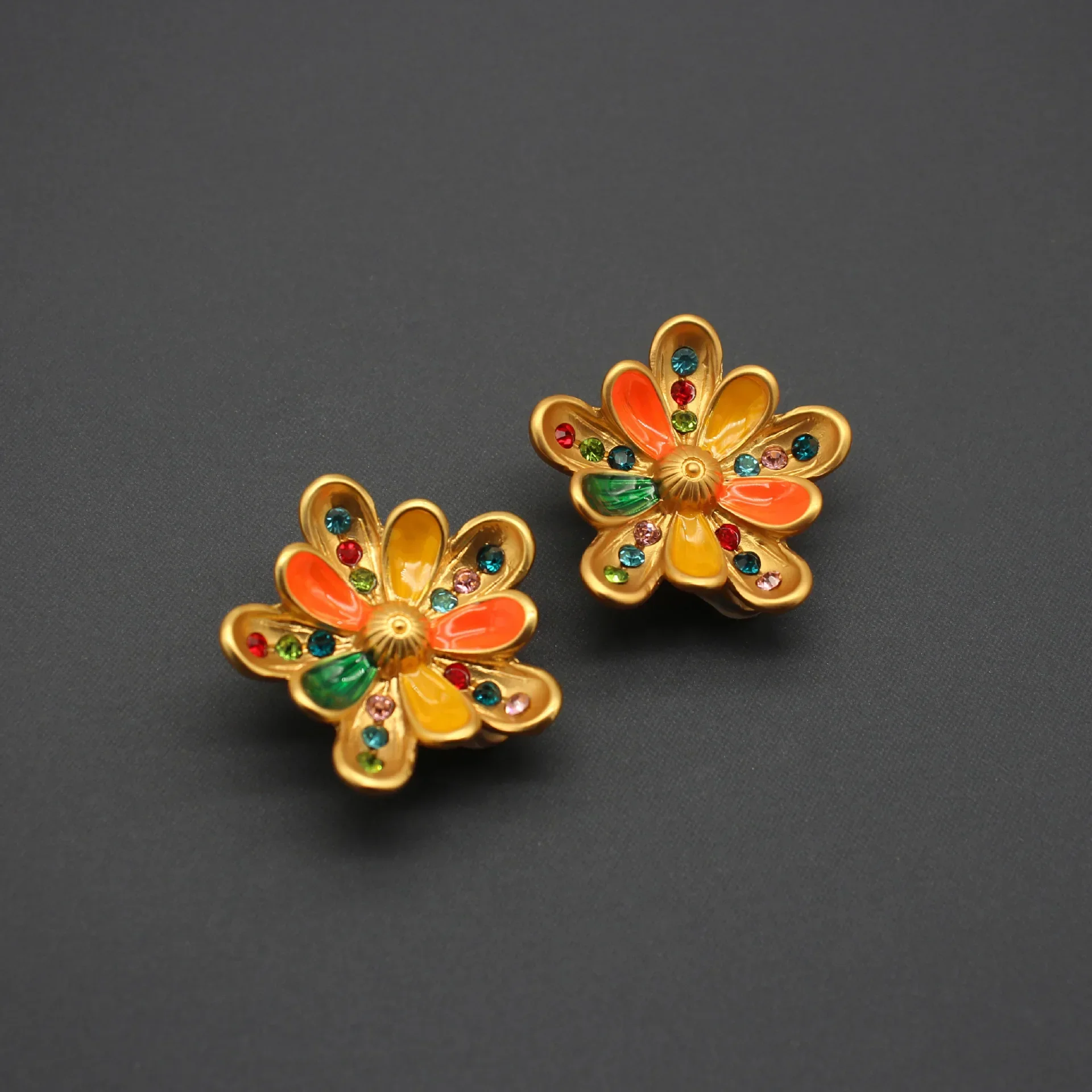 Treasure Antique Colorful Enamel Flower Gem Passion Earrings