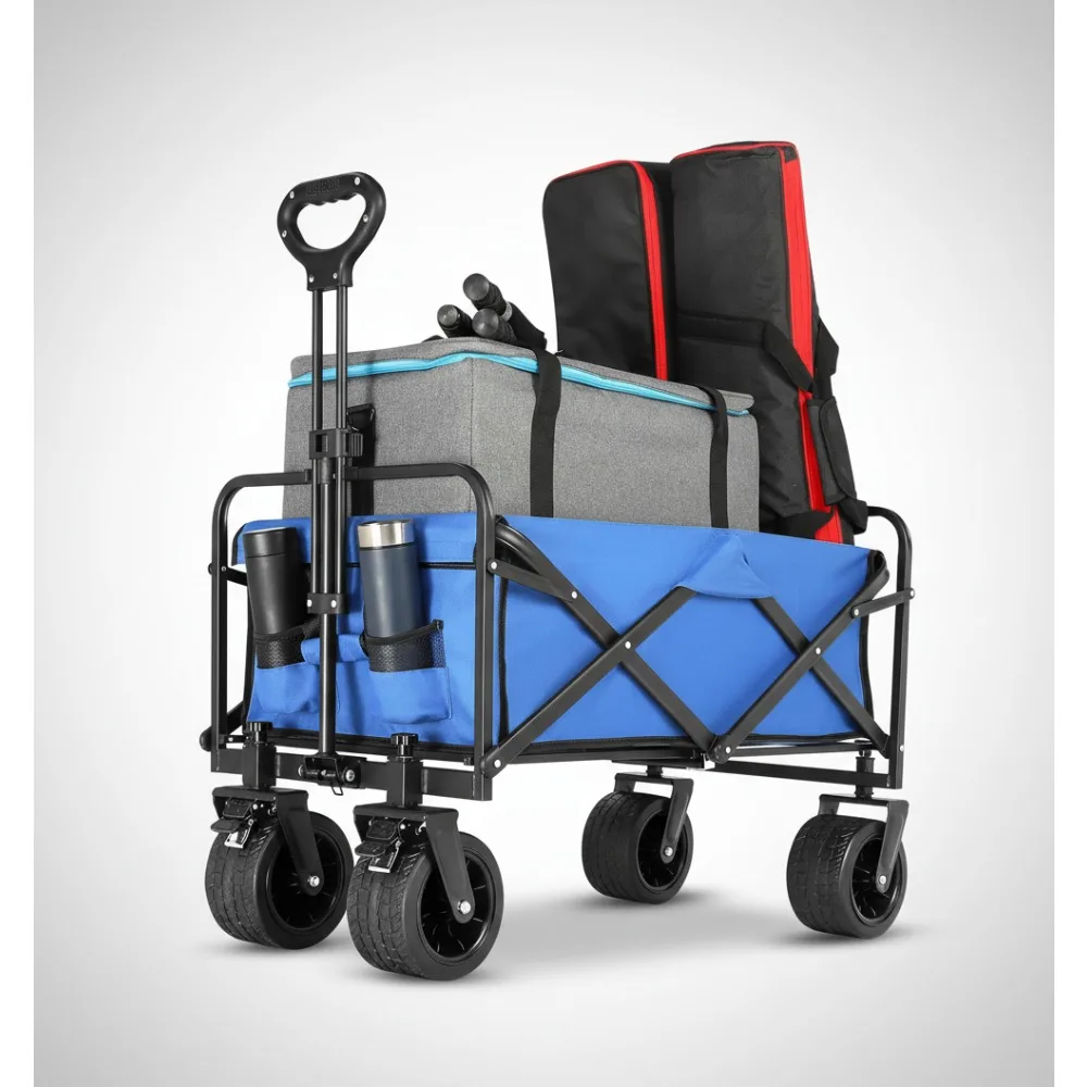 

Foldable Beach Wagon Cart with Big Wheels & Brakes - All Terrain Utility Cart for Outdoor Camping Sports