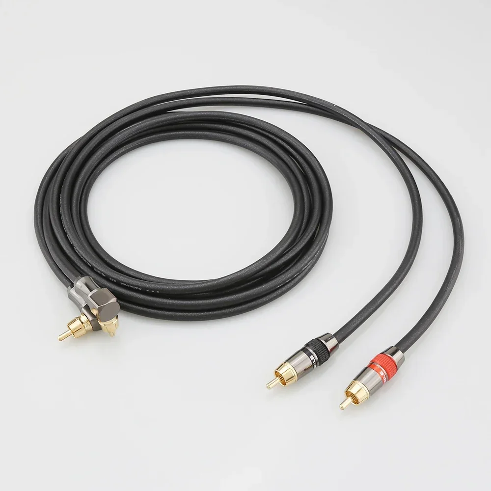 คู่ HIFI ทองแดง RCA สายเชื่อมต่อสัญญาณเสียง90องศามุมขวา24K ชุบทองสายสัญญาณปลั๊กตัวผู้