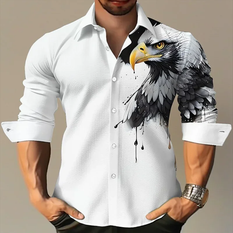 2024 New Fashion Men Women Shirts Tiger Eagle 3d Print Holiday Hawaiian T-shirt Womens Clothes Long Sleeve Lapel Blouse Tops 4XL