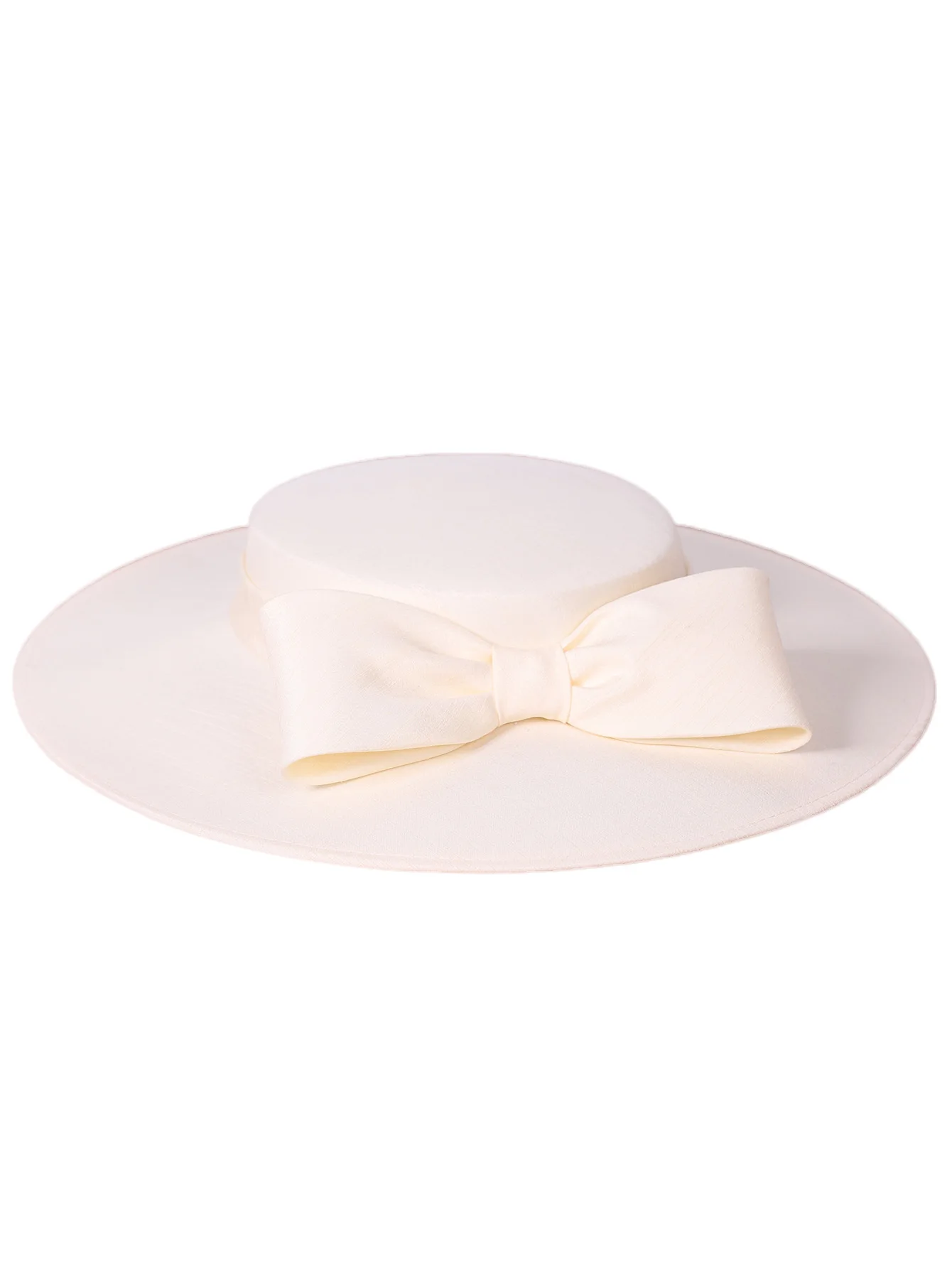 FS Elegant Wide Brim Ivory Hats For Women Big Bow Formal Occasion Kentucky Cap Lady Wedding Cocktail Party Flat Top Fedoras 2024
