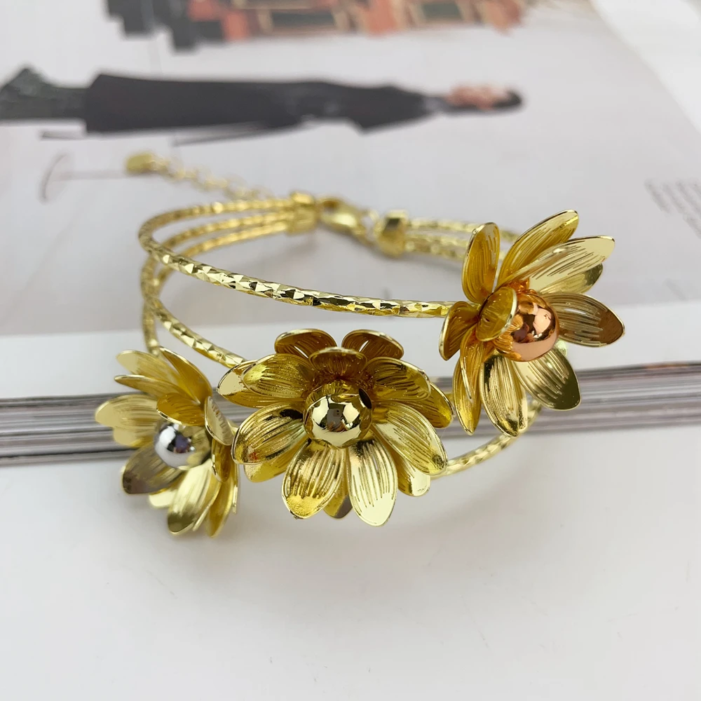 EMMA مجموعة مجوهرات برازيلية فاخرة مطلية بالذهب للنساء مجوهرات الزفاف المصنوعة يدويًا على شكل زهرة إكسسوارات حفلات أعياد الميلاد