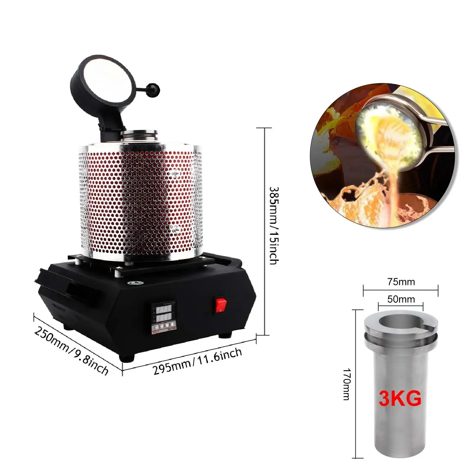 3KG Digital Heating Capacity Refining Precious Metal Silver 2100W Gold Melting Furnace Machine Jewelry Casting Tool