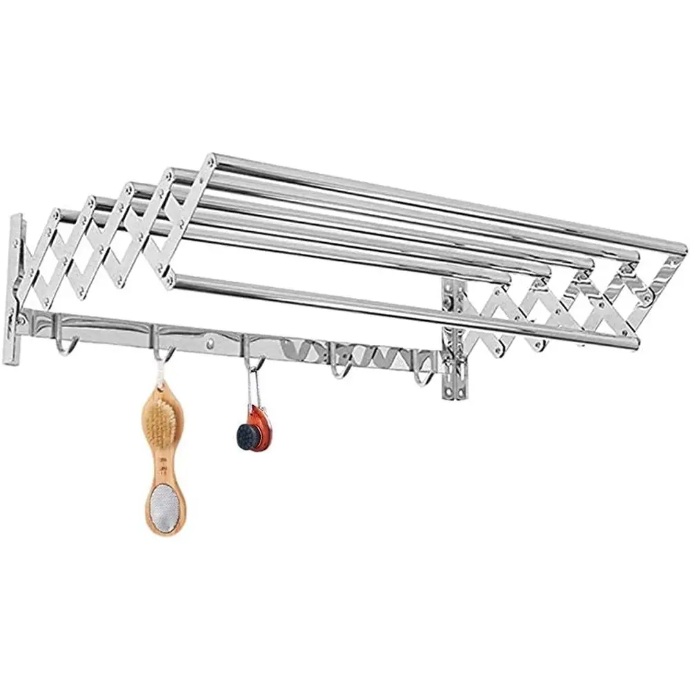 

Space-Saving Stainless Steel Wall-Mounted Clothes Drying Rack - 60 lbs Capacity, Indoor/Outdoor, 27.6 Length
