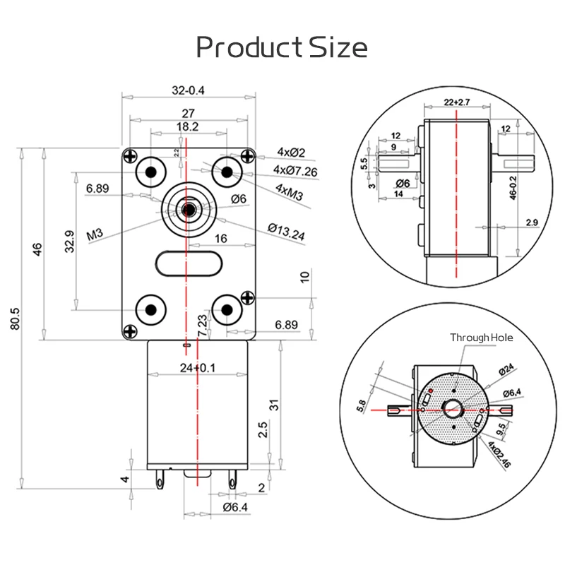 JGY-370 Dual-Axis Turbo Worm DC Gear Motor 6V12V24V Super Strong Metal Self-Locking Forward And Reverse Adjustable Brushed Motor