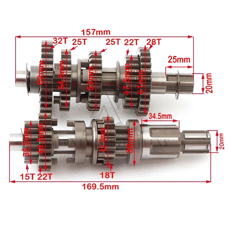 250cc ATV Reverse Gear 4+1 Main Shaft Counter Shaft Transmission Gear Box For All Chinese CG250 4 Front +1 Reverse Gear Engine