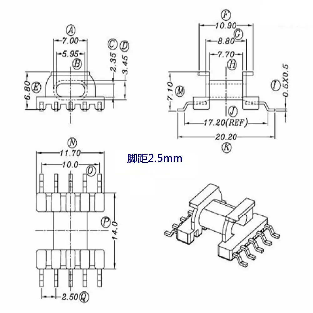 Bobine à noyau EPC13 PC44, matériel et bobine SMD 5 + 5 broches, 50 ensembles/lot, broche de 2.5mm