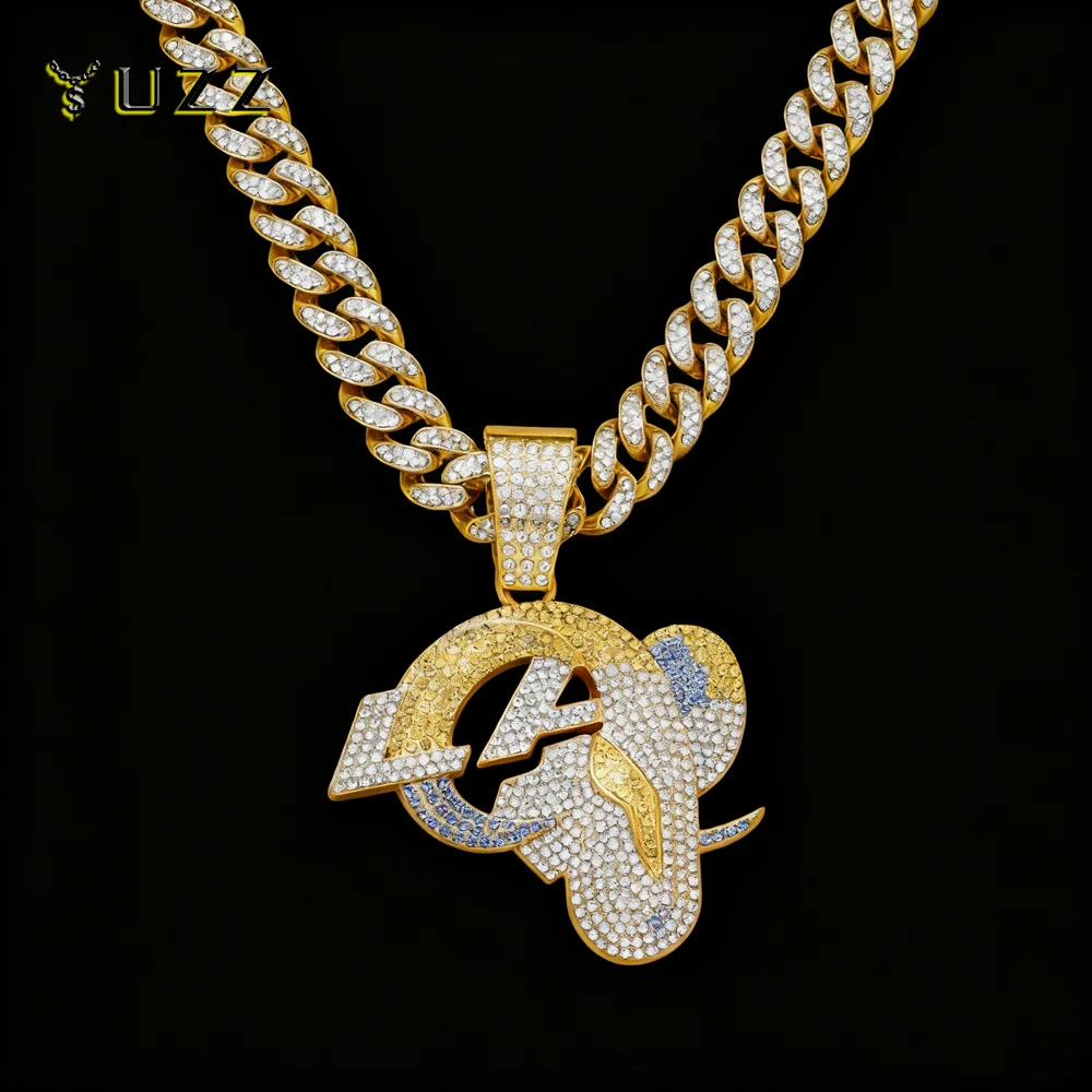 Men's Hip-Hop Personality LOGO Pendant with Cuban Link Chain Iced Out Bling Full Rhinestone Necklaces Fashion Punk Jewelry Gifts