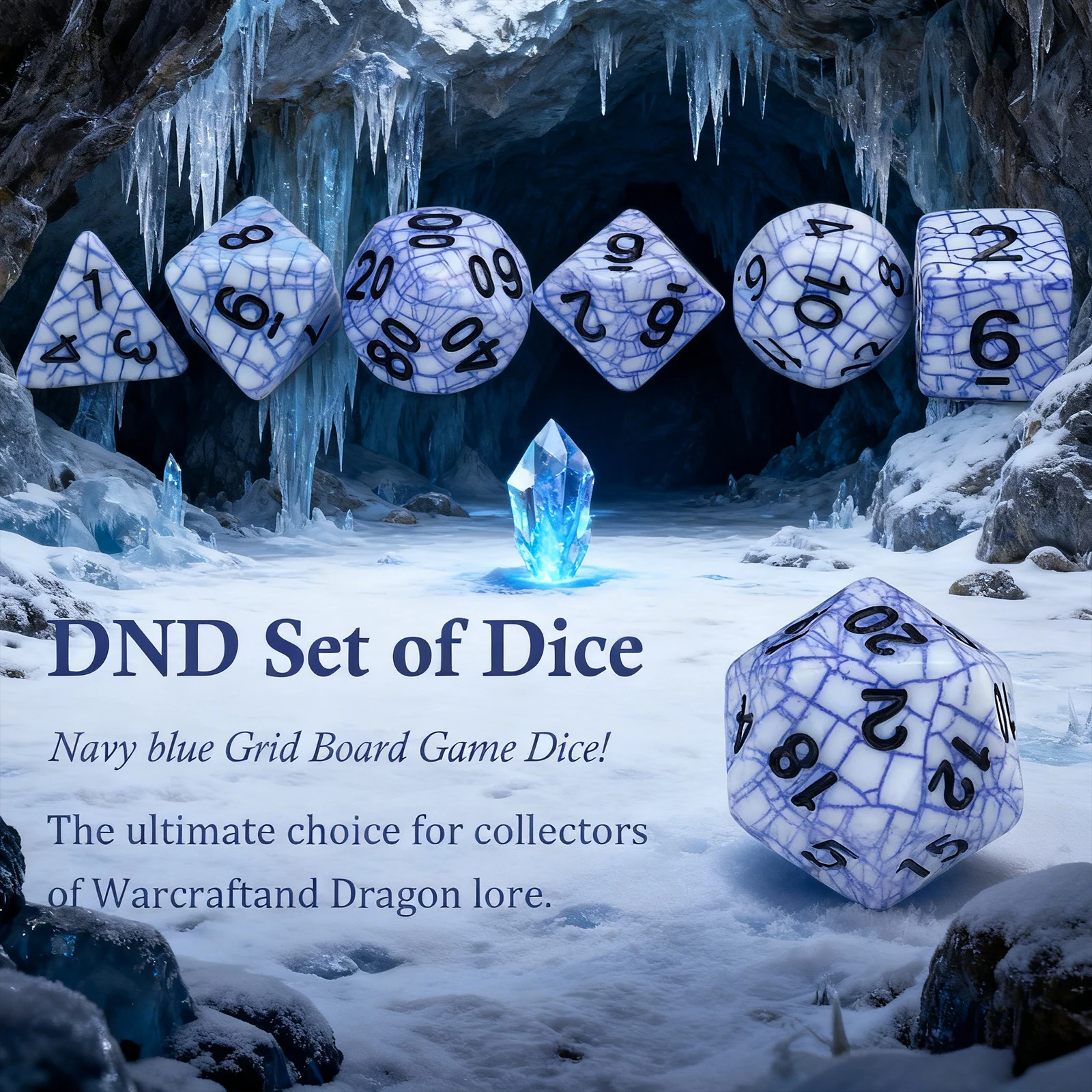 مجموعة نرد شبكية زرقاء متعددة السطوح مكونة من 7 قطع - هدية مثالية للعطلات لألعاب الطاولة العائلية (مع حقيبة تخزين)