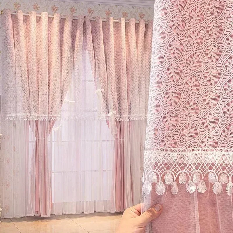 

Custom Size Luxury Window Screen Integrated Curtains for Living Dining Six Color KoreanStyle Princess Style Bedroom White Tulle
