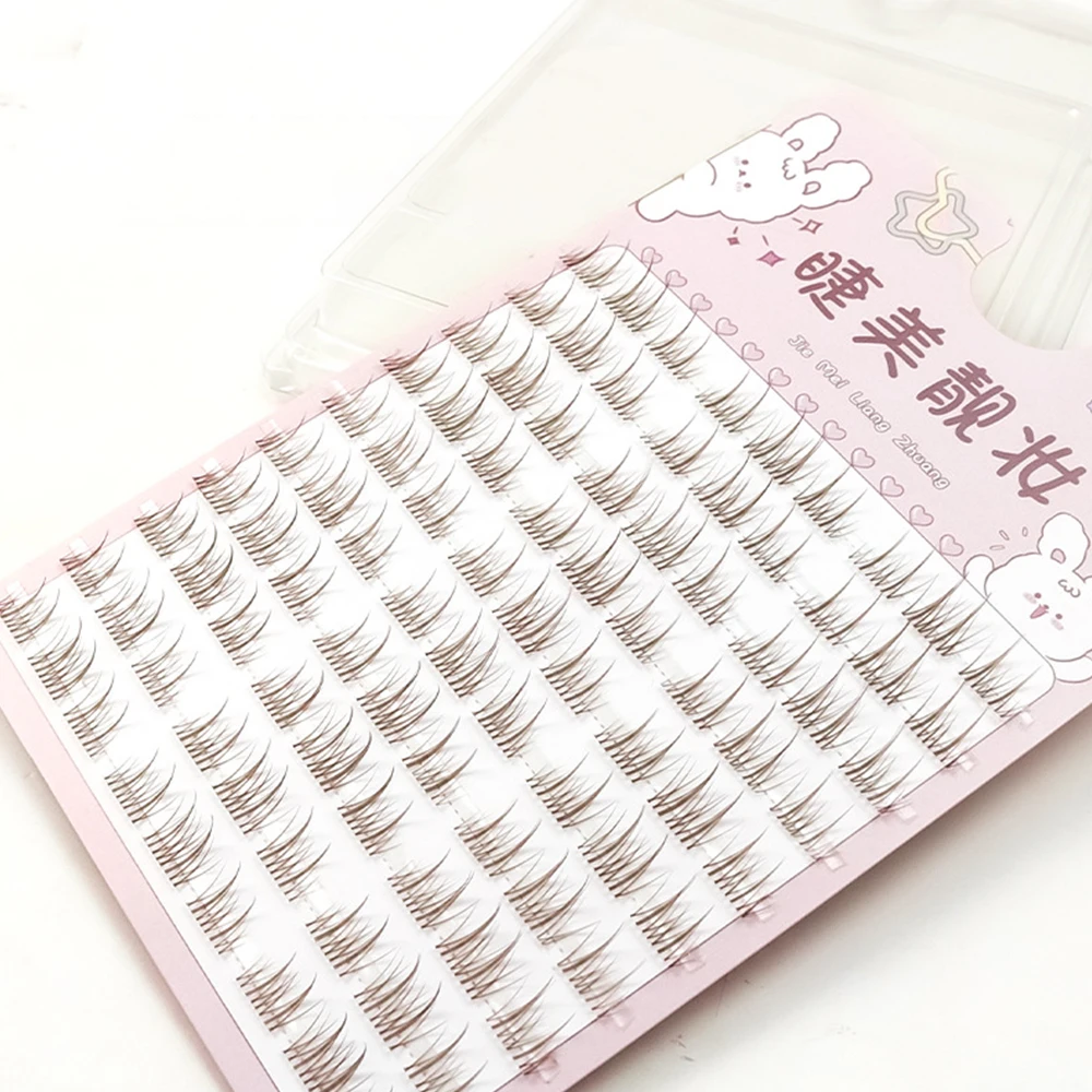 رموش عنقودية ذاتية اللصق ذات مظهر طبيعي رموش صناعية خالية من الغراء قابلة لإعادة الاستخدام باللون الأسود والبني مصنوعة يدويًا