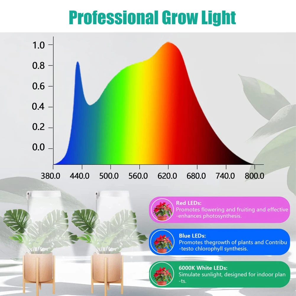 Lampe LED télescopique pour plantes d'intérieur, éclairage horticole de croissance pour plantations succulentes