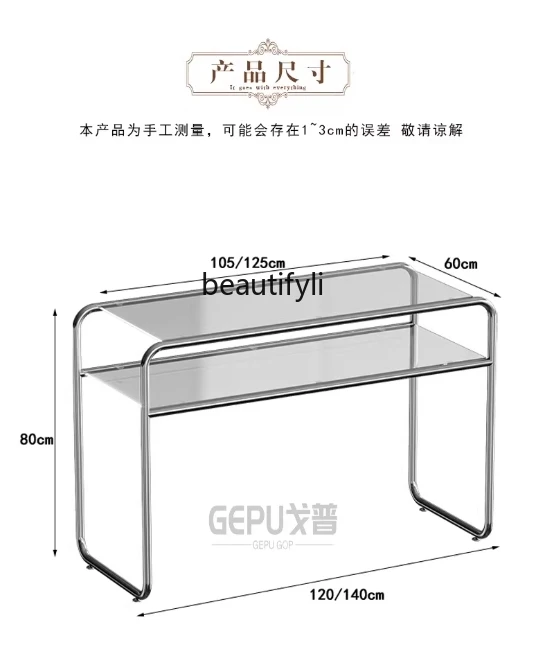 Medieval stainless steel transparent glass makeup dressing computer table light luxury bedroom writing table