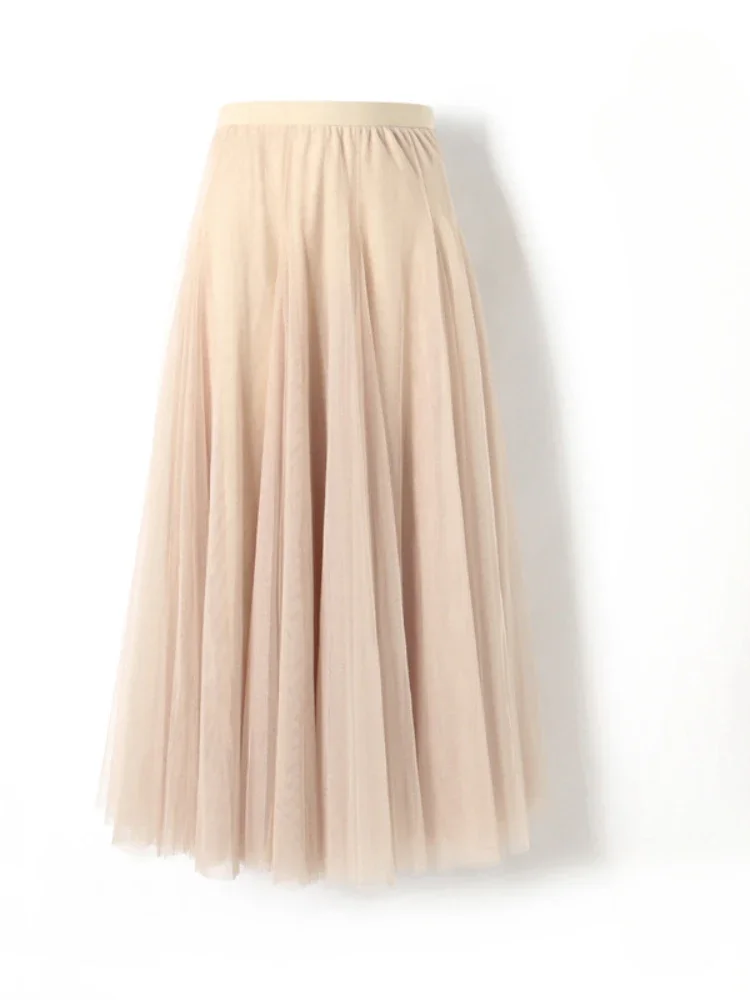 กระโปรงตาข่ายผู้หญิง ฤดูร้อน เอวสูง ยืดหยุ่น ทรงเอ หลวม สบายๆ ใส่ได้ทุกวัน ดูดี มีสไตล์ บางเบา หวาน สดใส ลดอายุ