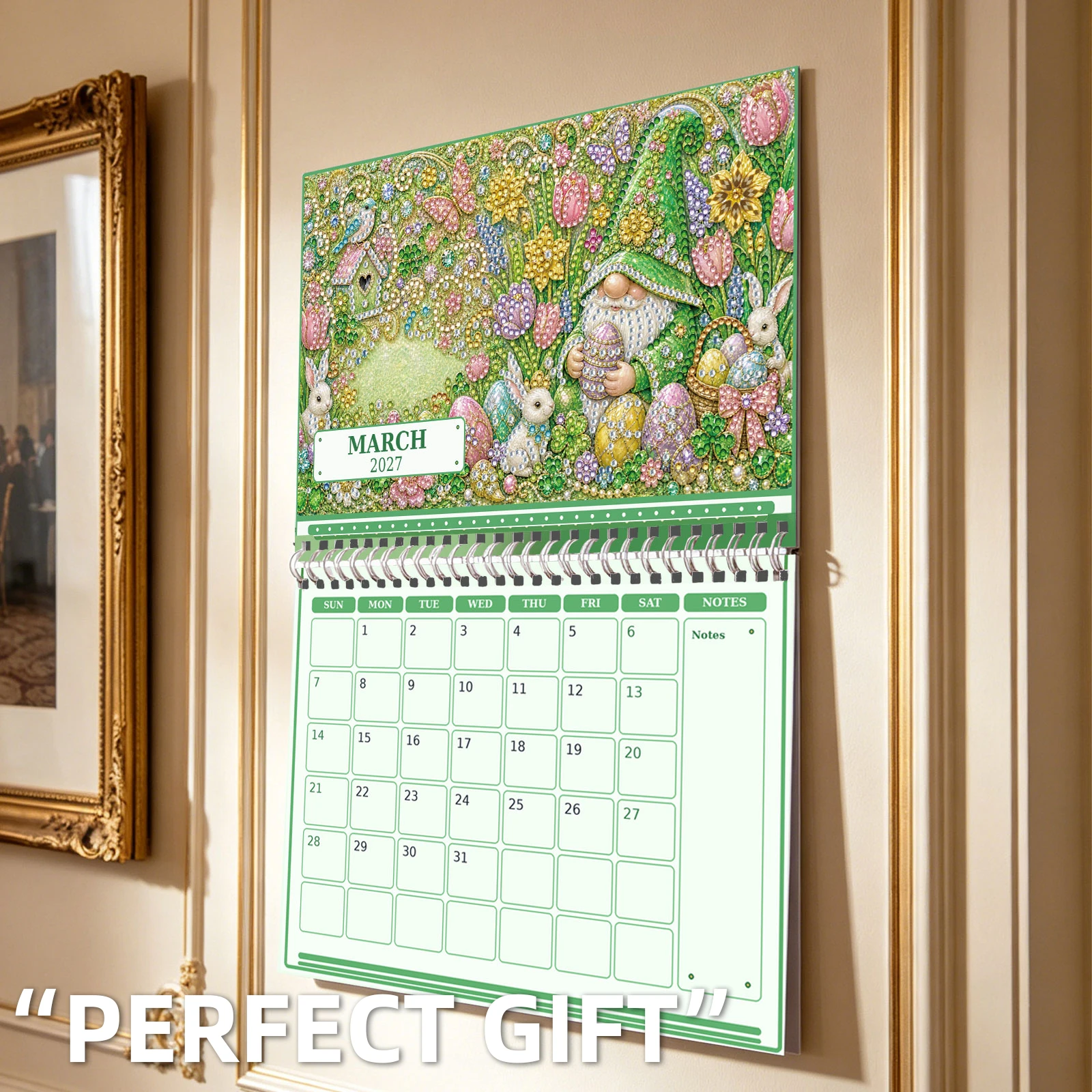 2027 DIY Rhinestone Wall Calendar 11.81x9.45 Inch Gem Painting Art Walls Date Diamond Art Calendars for Home Office Decor
