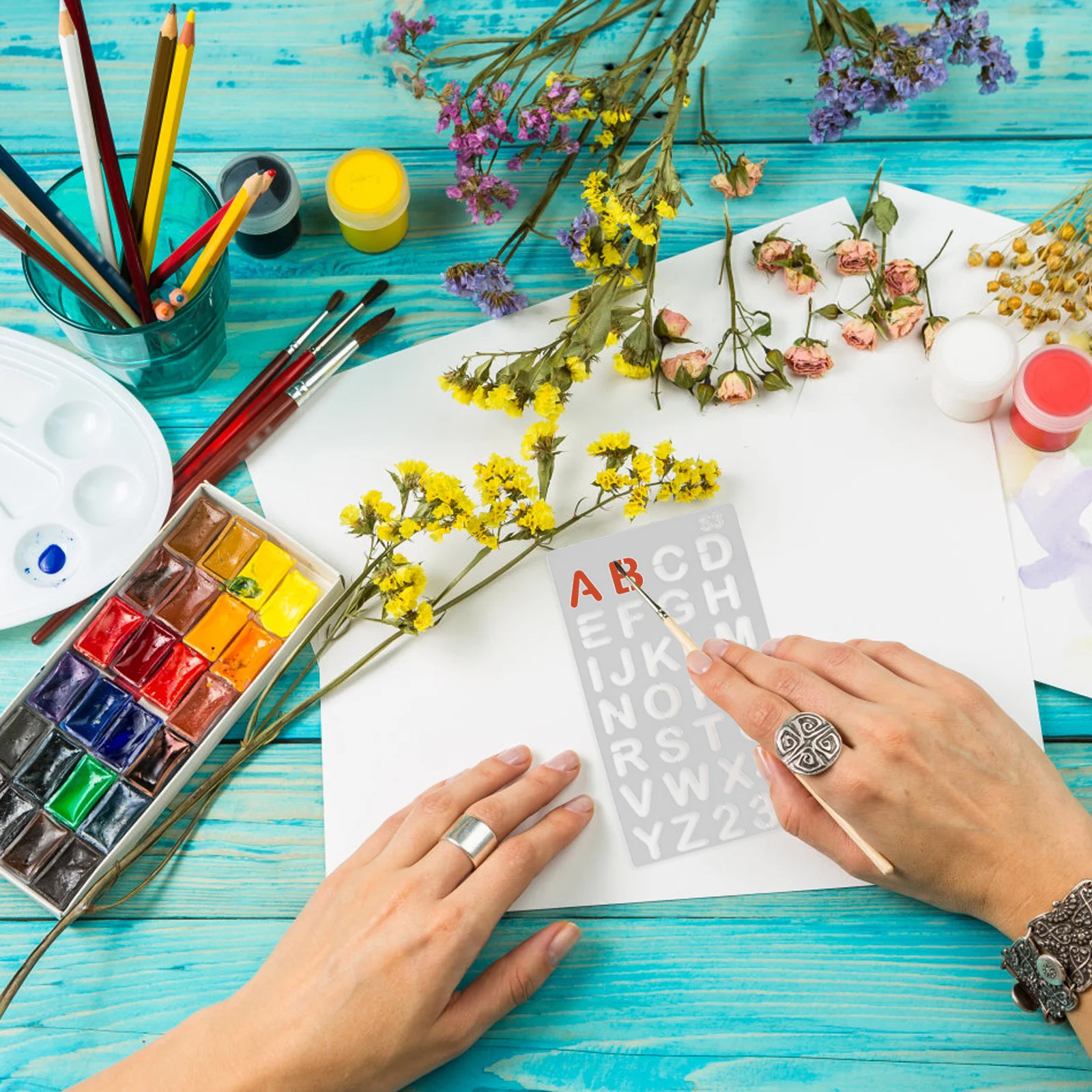 

24Pcs Letter Stencils Durable Pet Alphabet Hollow Painting Templates DIY Scrapbook Graffiti Drawing Tools Stencils