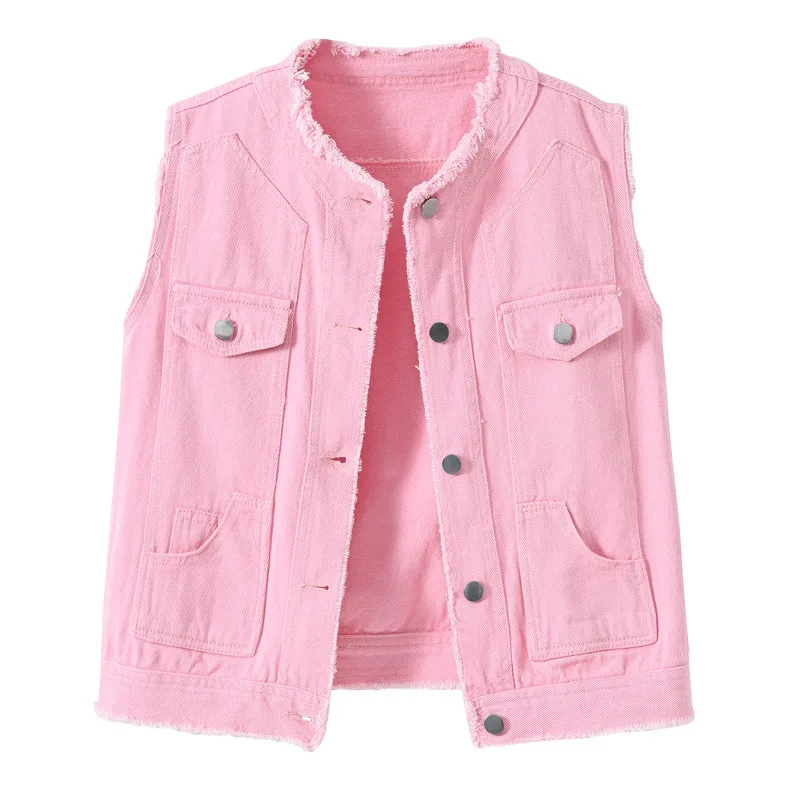 Spring Summer Multi-color Denim Vest Women Short Waistcoat S-3XL Jean Coat O-neck Outerwear Casual Top Student Vests Jackets