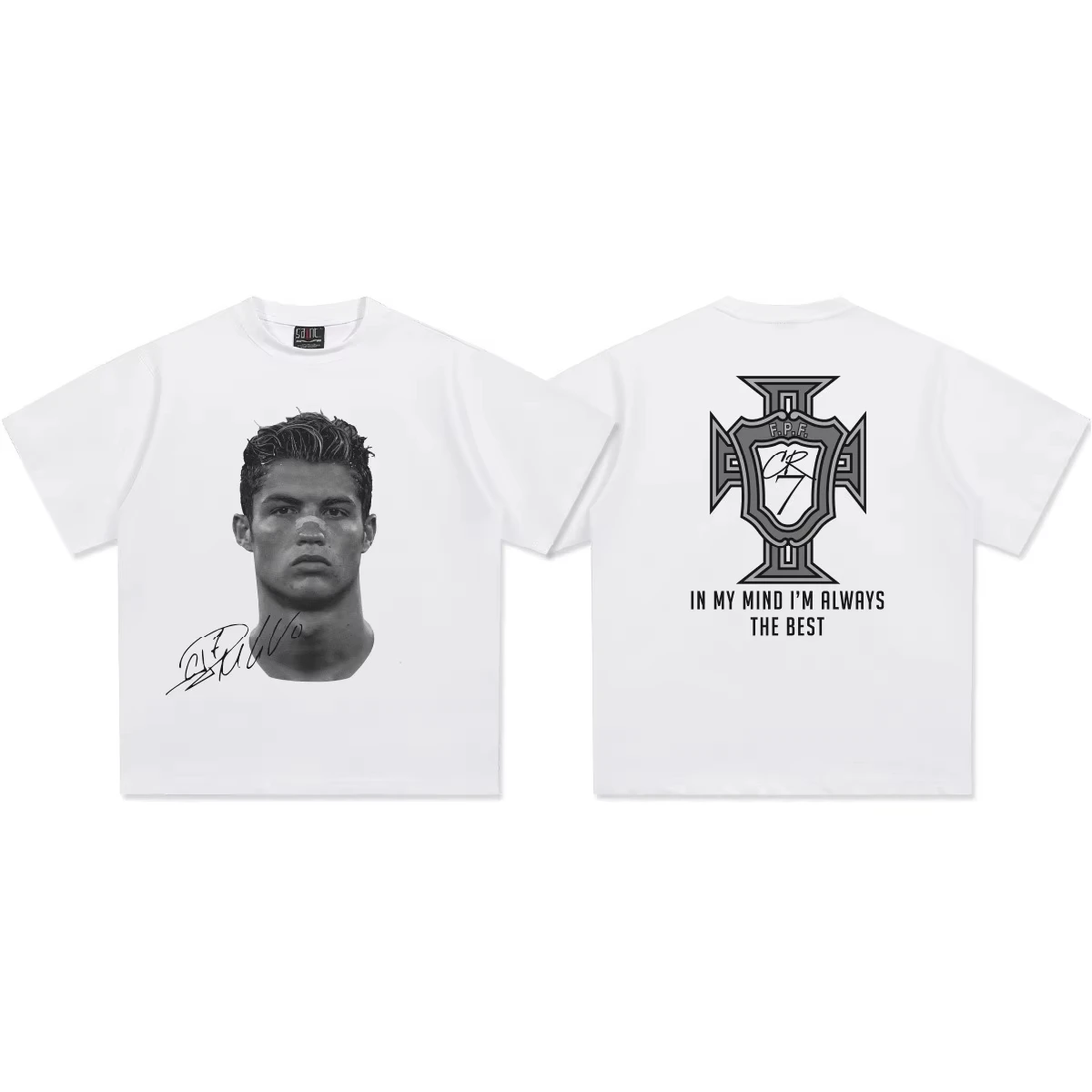 

Cristiano Ronaldo Portrait Print Pattern Short Sleeved T-shirt Sporty Casual Fashionable Women Men T-shirt Washed and Vintage
