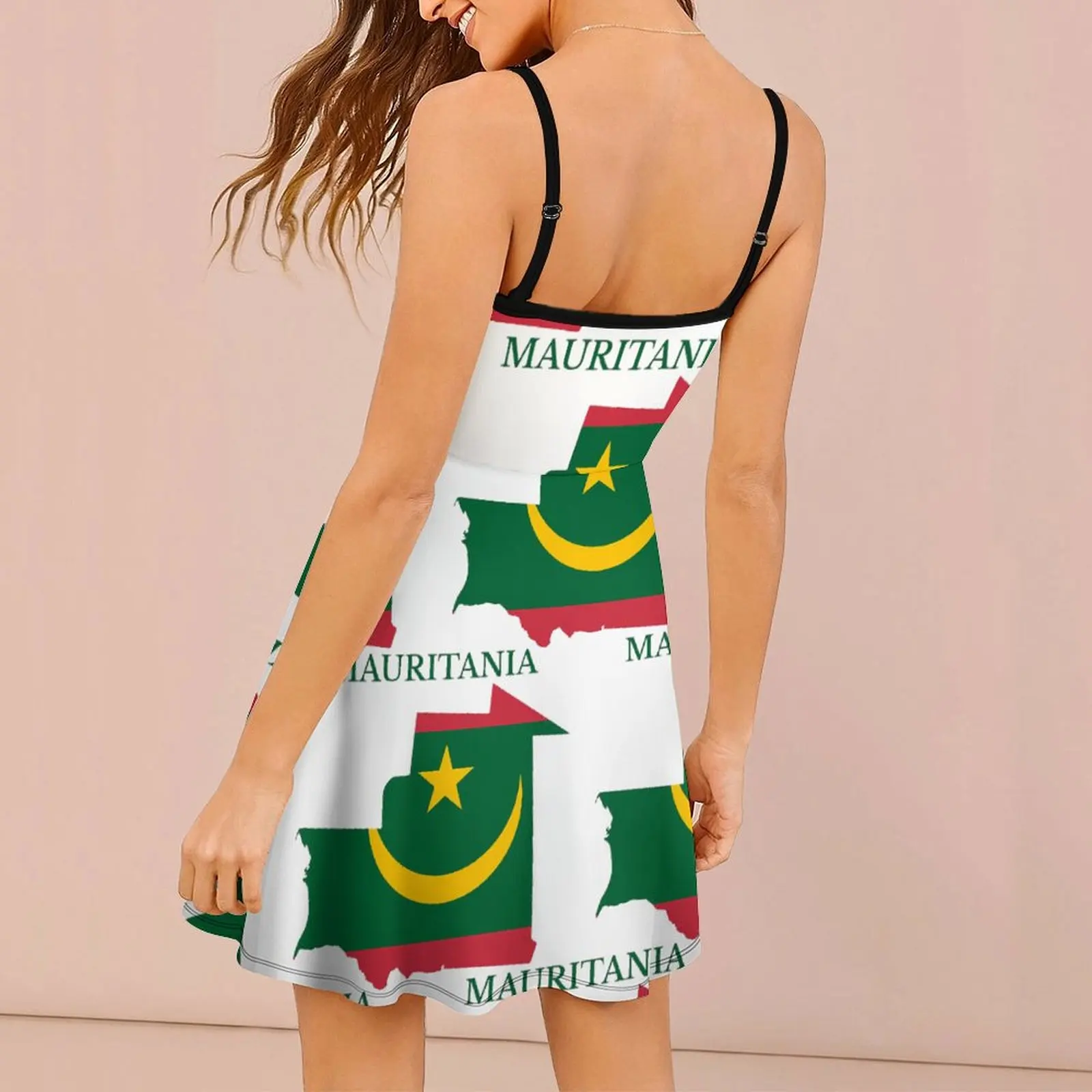 Mauritania Map Flag Women's Sling Dress Novelty Dresses Novelty Exotic Woman's Clothing  Vacations