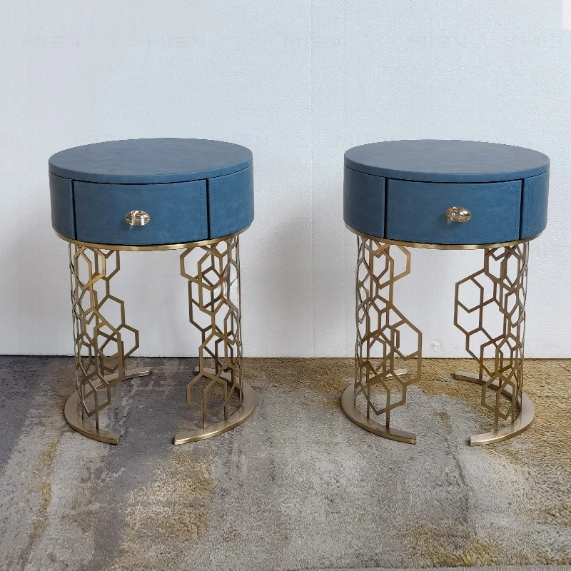 Italian light luxury stainless steel metal bedside table locker