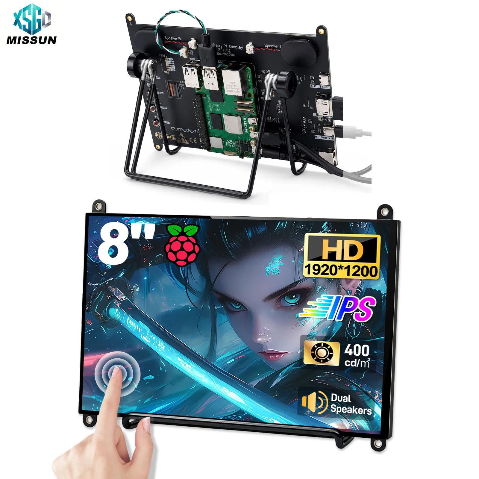 Raspberry Pi 5 7/8 Inch Screen, IPS TFT LCD HDMI Display Touch Screen Monitor 1024*600 1920*1200 HDMI Speaker for DIY Student