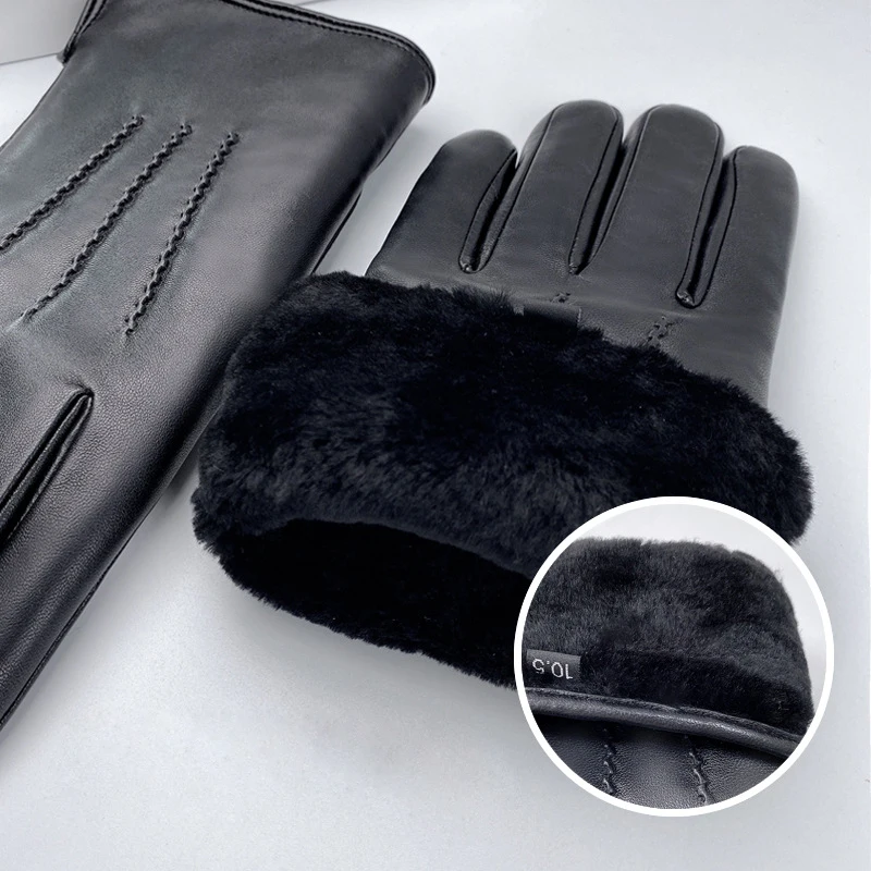 

Men's Real Leather Gloves Thermal Plushed Lining Black Sheepskin Touchscreen Driving Gloves Fashion Autumn Winter YSM0081