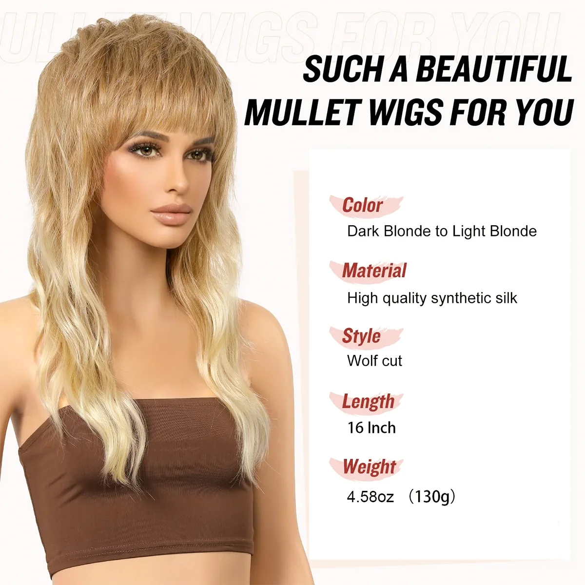 16 بوصة شعر مستعار قصير البوري مع الانفجارات جودة عالية أومبير شقراء الذئب قطع موجة فضفاضة شعر مستعار اصطناعي للنساء ارتداء اليومي هالوين