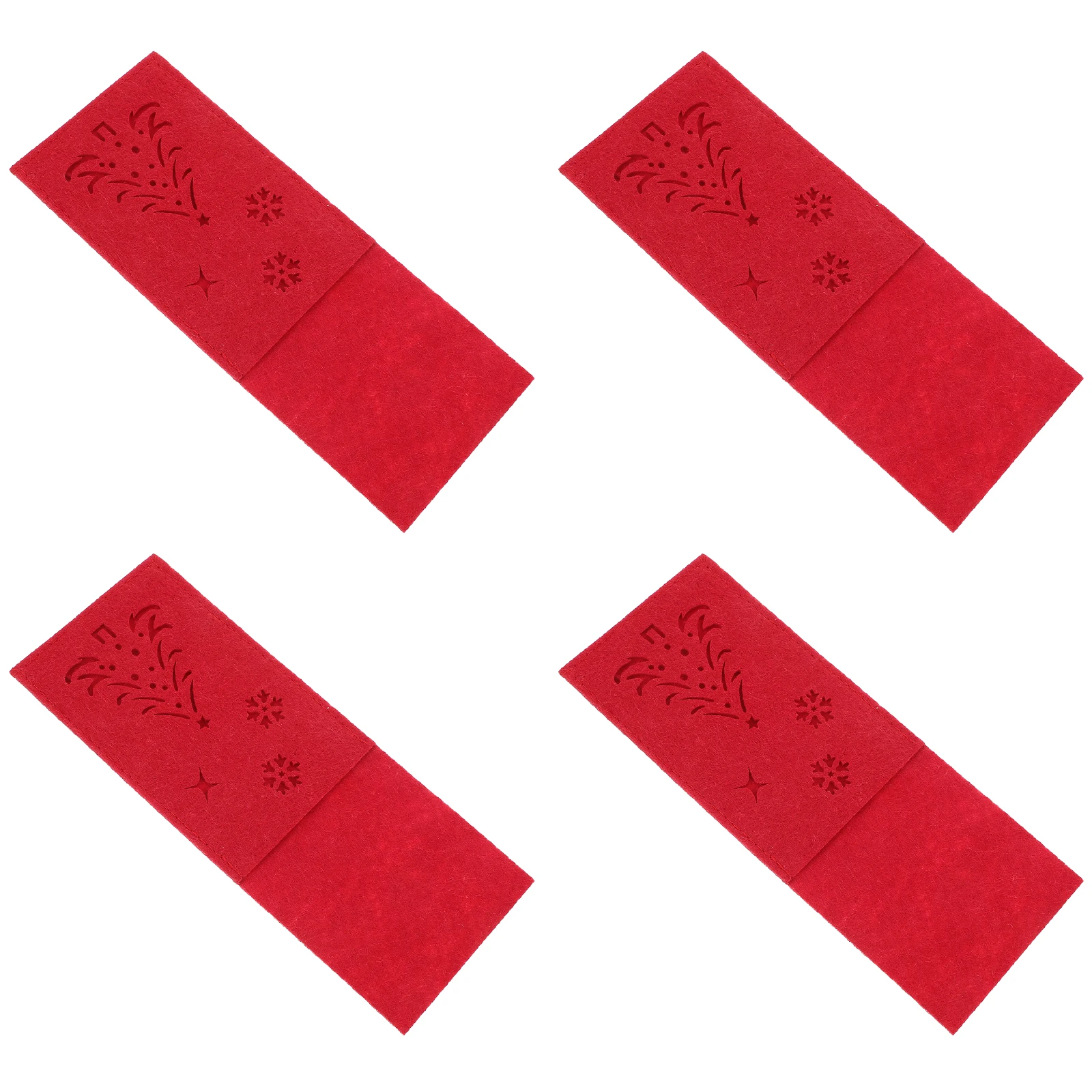 

4Pcs Christmas Cutlery Holders Red Hollow Snowflake and Tree Design Tableware Bag Silverware Pouch Festive Dinner Accessory