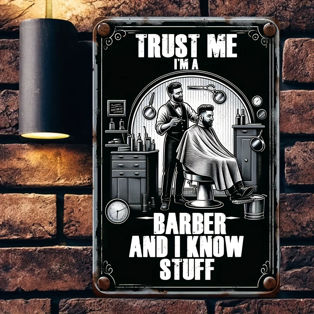 Vintage Metal Barbershop Sign - Retro Art Deco Wall Decor with 