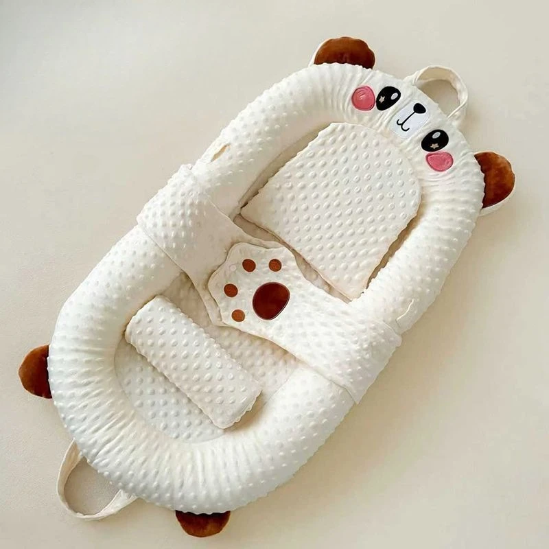 Cuscino inclinato antiribaltamento per bambini, cuscino lenitivo per il sonno del letto nel letto del neonato con mano accarezzante e supporto comfort bifacciale