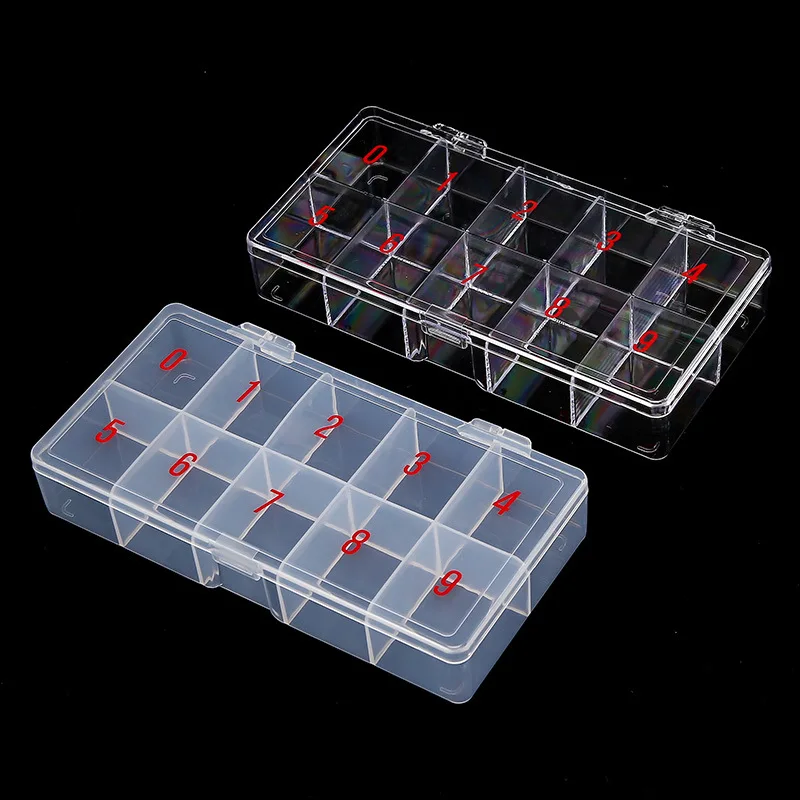 Empty Clear Nail Art Storage Box Jewelry Beads Gems False Nail Tips Compartment Case Nail Glitter Rhinestone Container Organizer