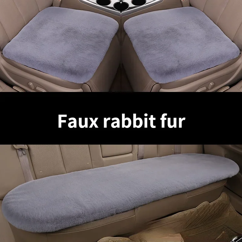 Car Seat Cushion Winter Plush Rabbit Fur Winter Warmth Thick Wool One Piece Square Cushion for Main Driver or Co-pilot