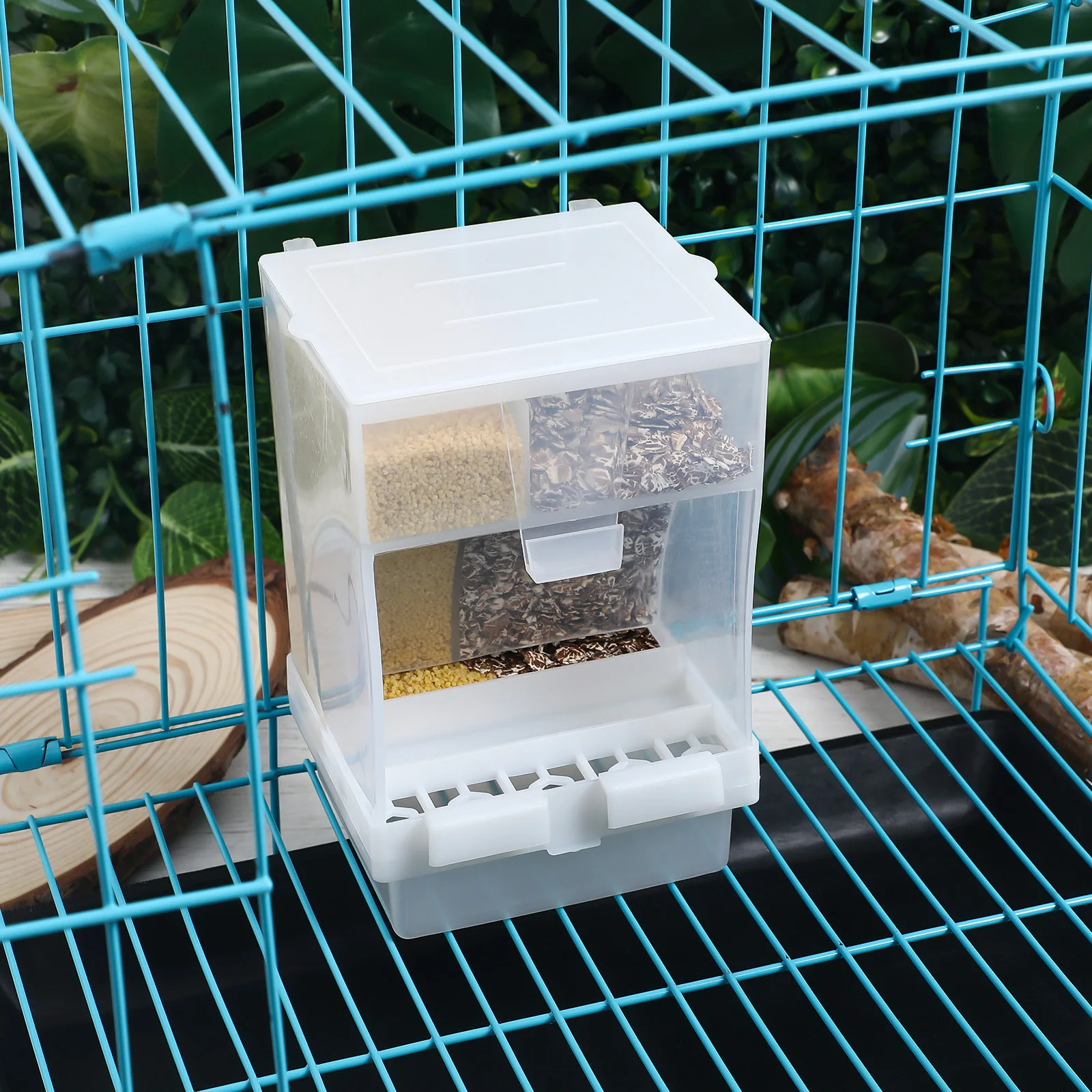 

1Set Automatic Transparent Bird Feeder Parakeet Food Holder Bird Cage Feeder Box Double Compartments Parakeet Food Holder