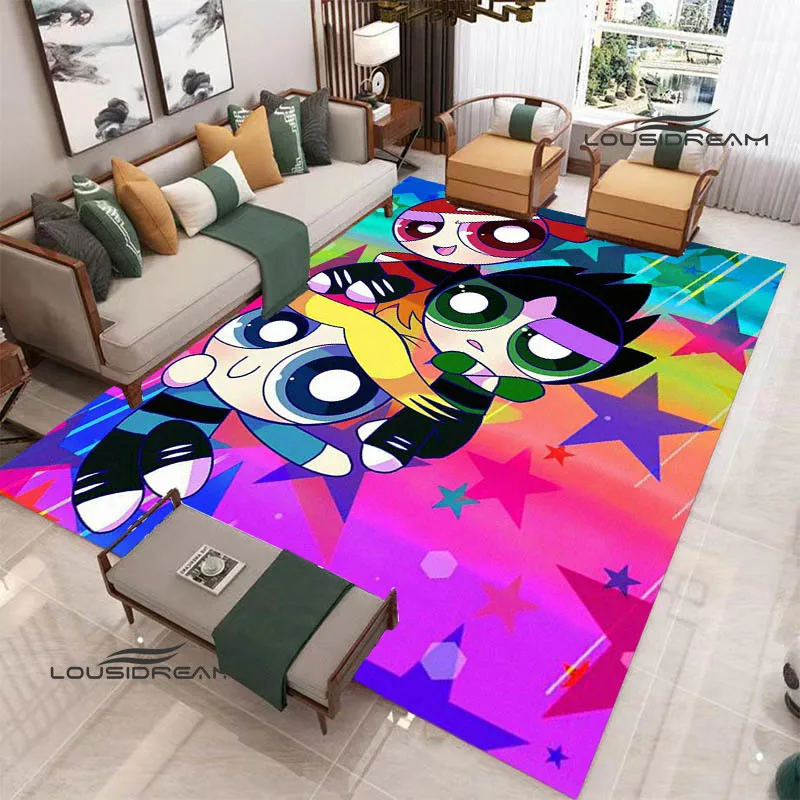 3D P-Powerpuff-Girls Cartoon carpet Non -slip carpet bedroom decoration living room decoration washroom floor mat birthday gift