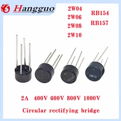 100PCS/Lot Bridge Pile Circle   2W04 2W06 2W08 2W10 RB154 RB157  2W10 2A  DIP-4 Rectifier