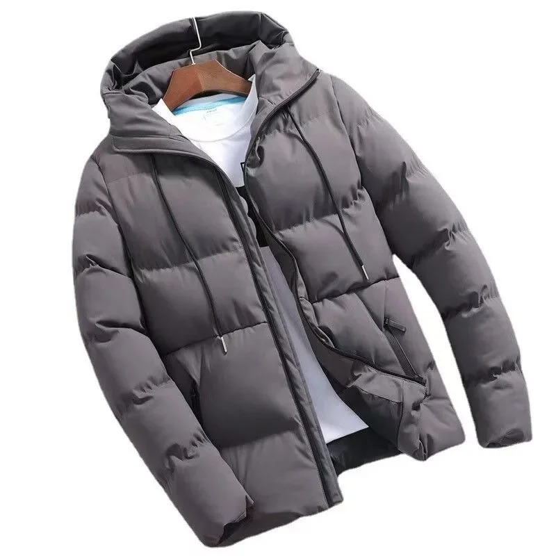 Giacca da uomo in cotone ispessito Autunno Inverno con cappuccio Colore puro Cappotto in cotone con cerniera di grandi dimensioni Cappotto casual da uomo