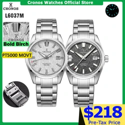 Cronos Men Watch 39mm Automatic Wristwatches White Dial Solid Links Sapphire 10 ATM L6037M