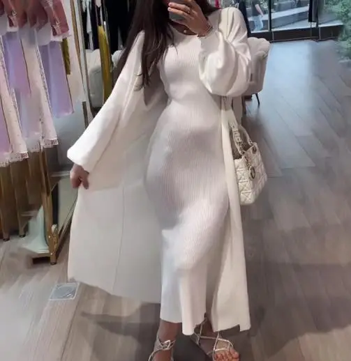 

High-End Knitted Suit Skirt round Neck Slim Fit Hip Hugging Autumn Winter Sexy Temperament New Fashion for Women
