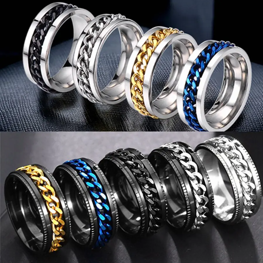 Bulk lots 20/100pcs Wholesale High-Quality 8MM Mens Rotating 316L Stainless Steel Spinner Chain Rings