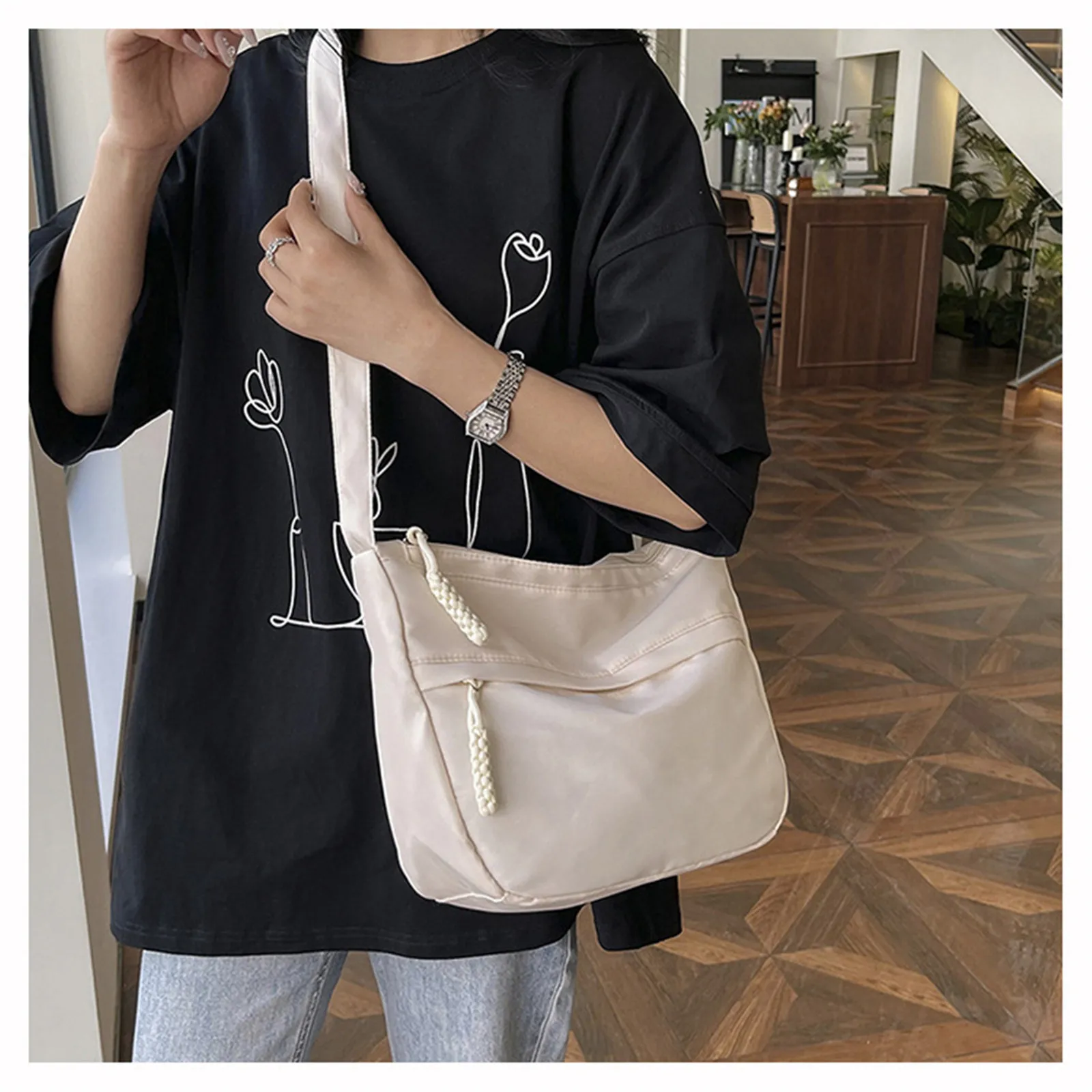 

Casual 2024 Shoulder Bag For Women Men Students Fashion Commuting Large Capacity Storage One Crossbody Korean Underarm Bag