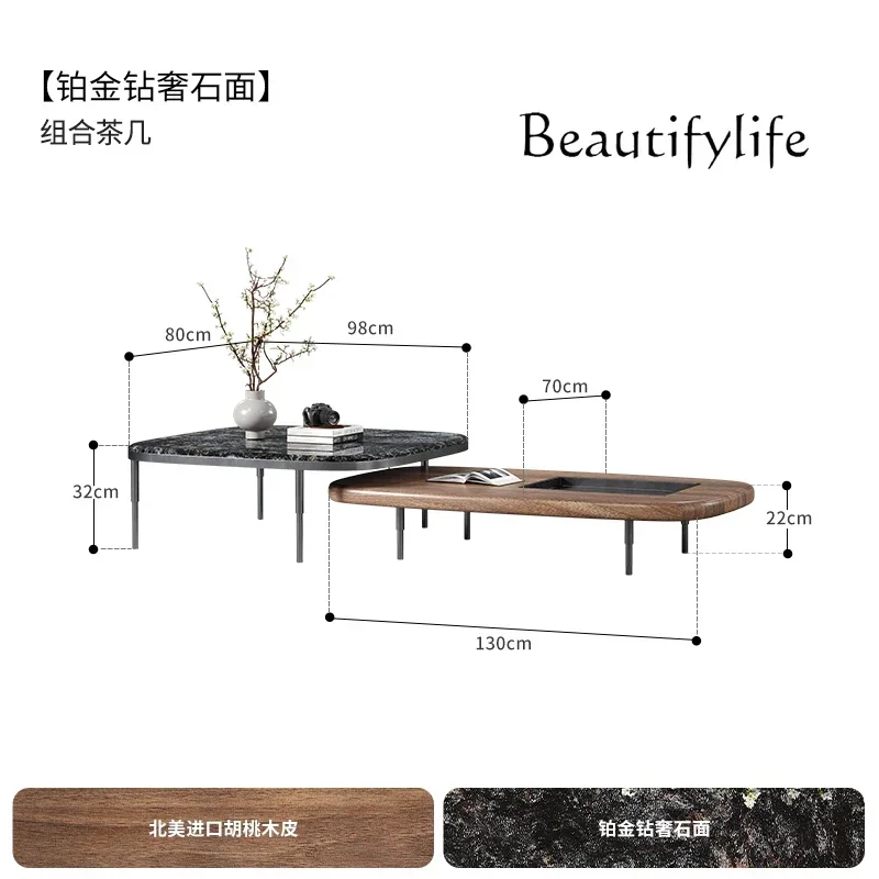 J SS البلاتين الماس طاولة القهوة الحجرية الفاخرة الراقية ضوء الفاخرة الإيطالية الحد الأدنى شقة الطابق فيلا غرفة المعيشة الجوز #6