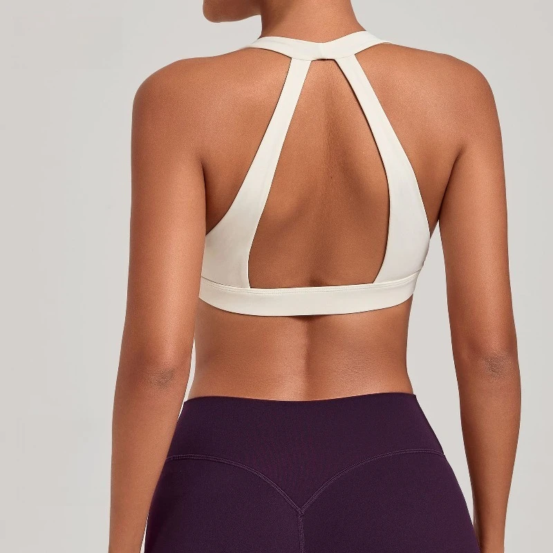 Samless Women's Gym Workout Sports Bras Gathering Anti-Shake Halter Strap Yoga Bra Tight Outdoor Sports Running Fitness Top