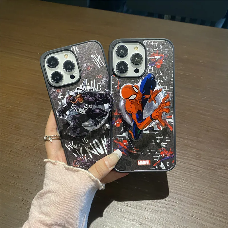 Marvel Holder For Magsafe Spiderman Venom Phone Case for iPhone 12 13 14 15 Pro Max Spider-Man Magnetic Wireless Charge Cover