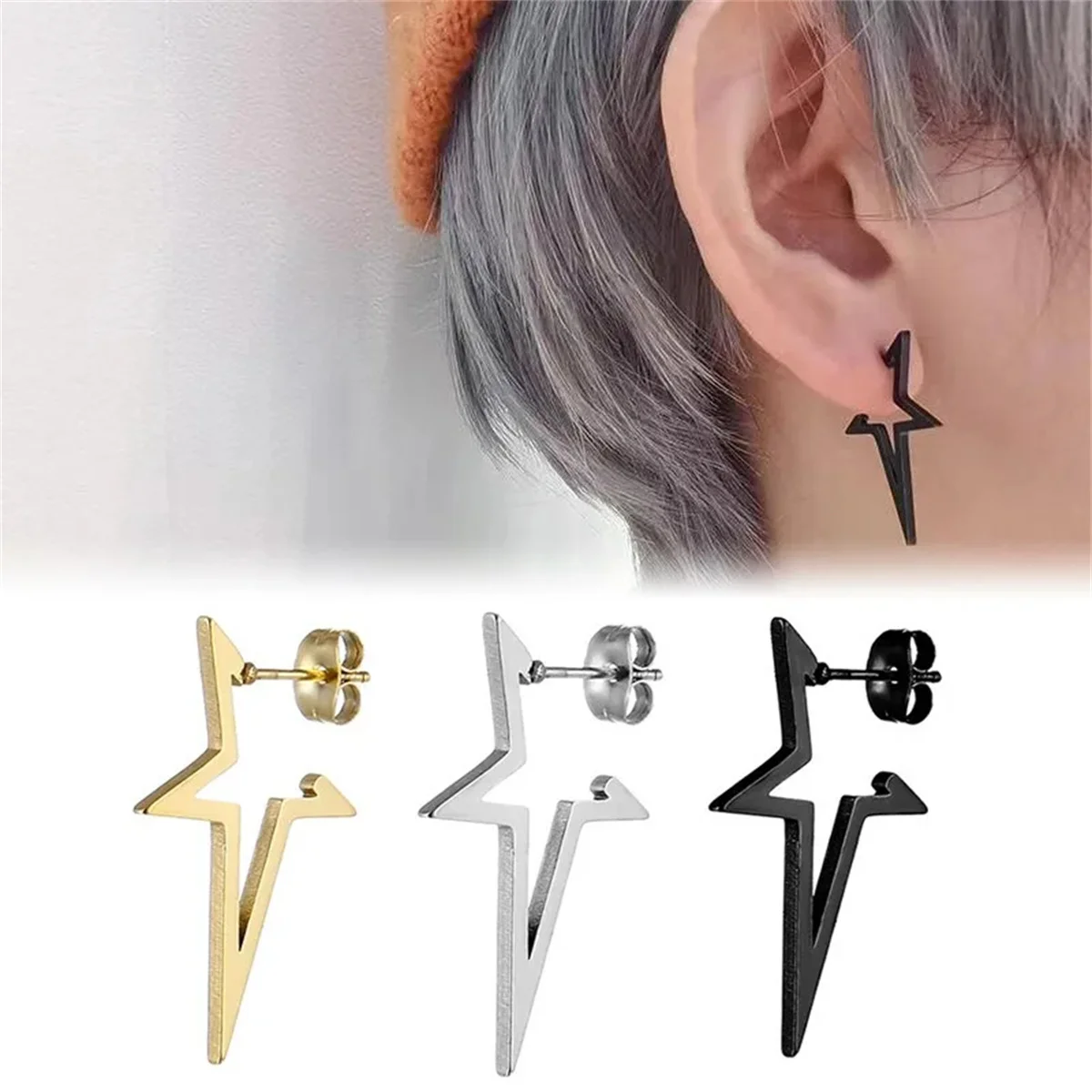 2pcs Stainless Steel Pentagonal Star Shape Punk Stud Earrings For Men Women,Simplicity Cool Hypoallergenic Piercing Jewelry