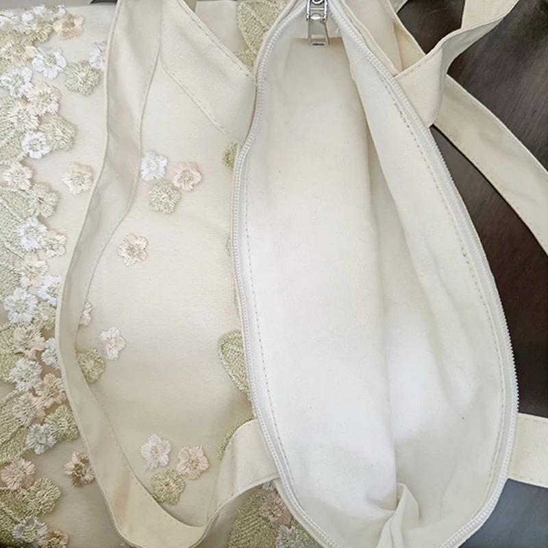 Bolso de mano de lona de encaje para mujer, bolso de hombro de mensajero de viaje, bolso de mano Hobo, bolso de encaje de hadas bordado Pastoral de otoño