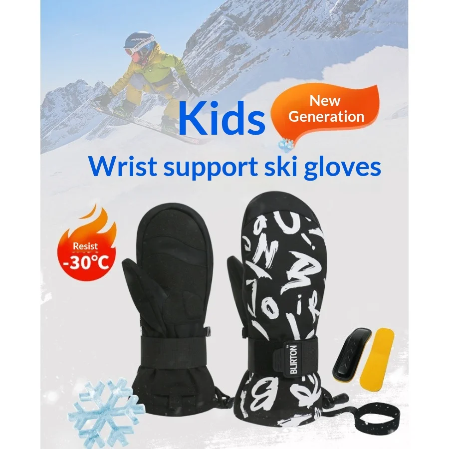 Kids Ski Gloves Waterproof Warm Fleece Lined Winter Sports Gloves Wrist Guard Windproof Durable Toddler Boys Girls Ages 3-12