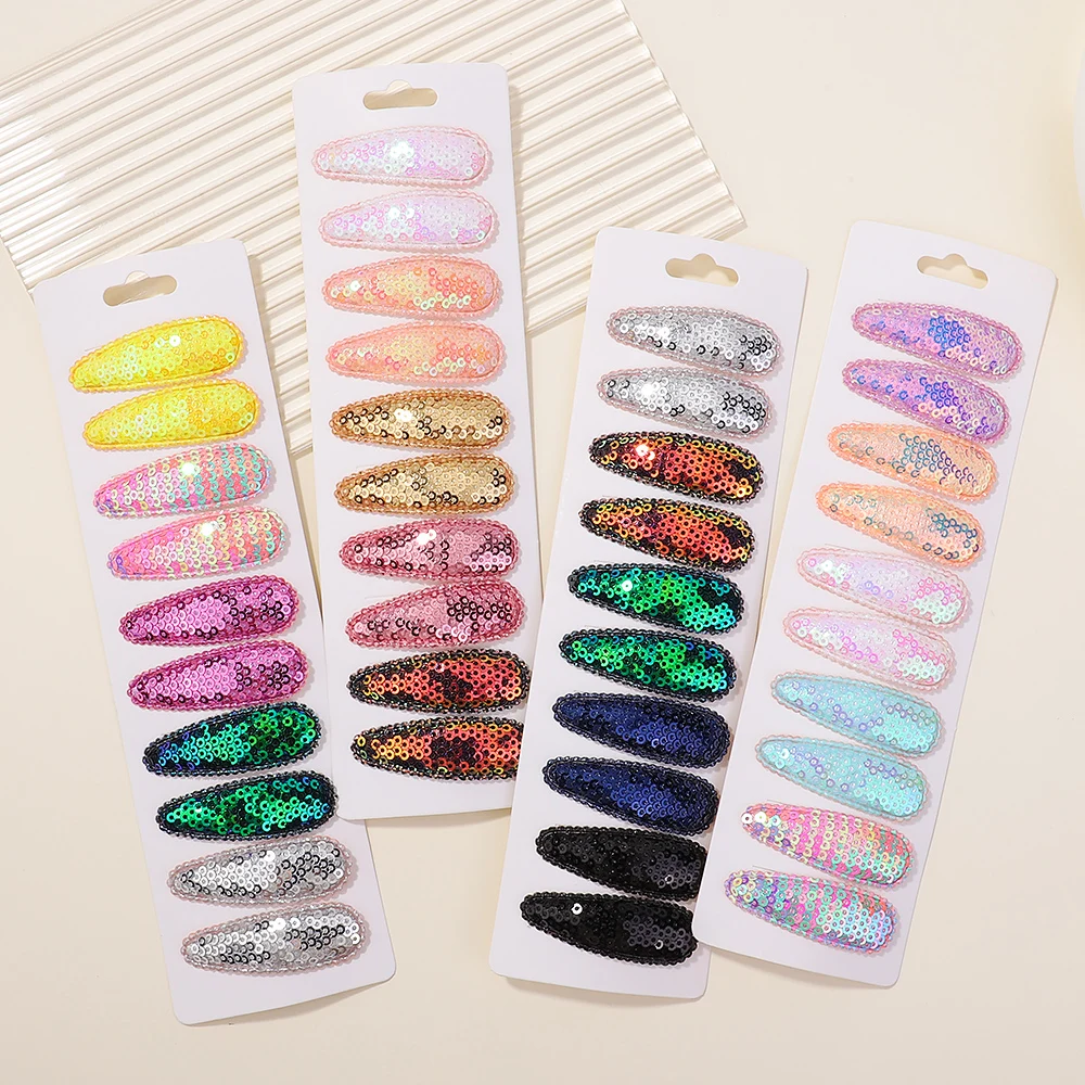 10Pcs/Set Kids Sequins BB Clips Hair Clips for Kids Handmade Hairpins Water Drop Barrettes Headwear Girls Baby Hair Accessories