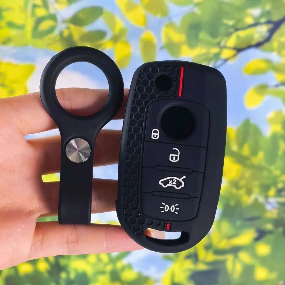 Contoured Texture Key Wrap With Keychain For Fiat Egea Cronos Toro Tipo 500X Dodge Neon Decorative Fob Cover