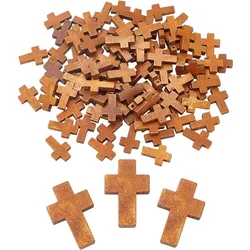 100Pcs Wood Cross Pendants Wooden Small Cross Charms Pendants for Party Favors Necklace Jewelry Making DIY Craft