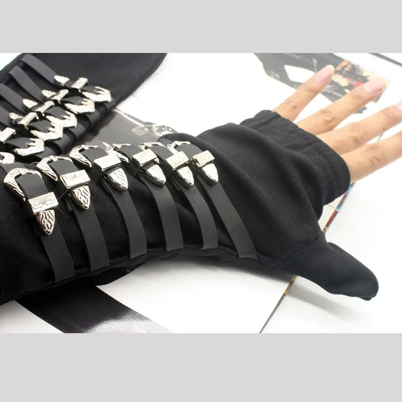 Handmade Punk Rock Roall Gloves Michael Tour Dirty Diana Armbraces Metal Buckle Black Cotton for Adults